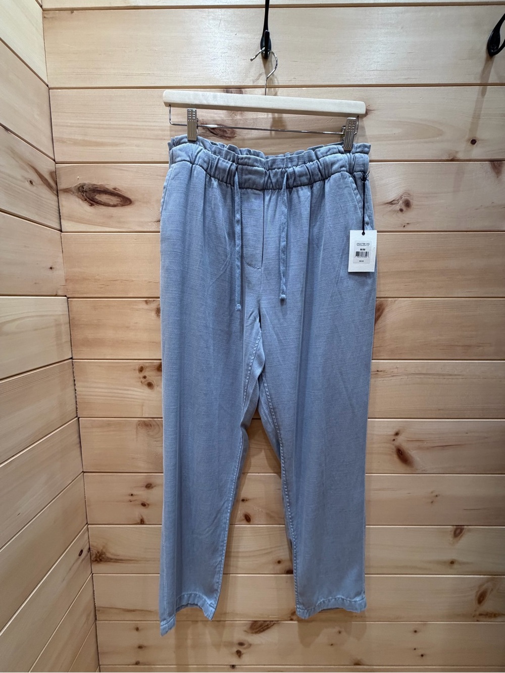 Relaxed Light Blue Drawstring Trousers with Elastic Waist